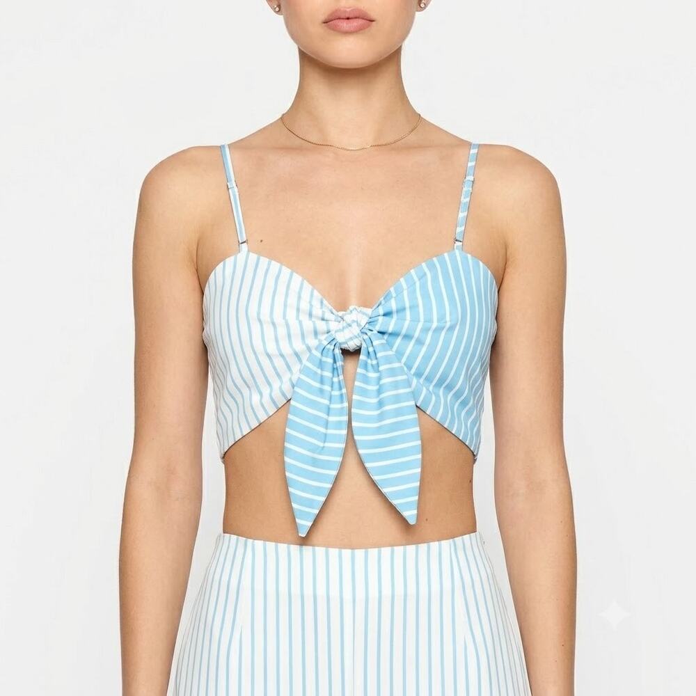 Beach Bunny Swimwear Crop Top Eastyn Blue White Striped Women's Size S Tie Front